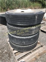 (4) MOUNTED 11R 22.5 MIXED GOODYEAR TRUCK TIRES