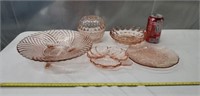 Pink Swirl Depression Glass 3 feet footed compote
