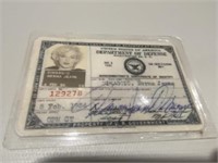 Marilyn Monroe 1954 USO I.D. Card