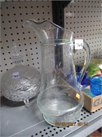 Etched Glass Applied Handle Pitcher