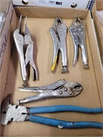 Vice grip type pliers and fencing pliers