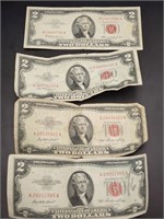 Lot of $2 Red seal Bills 50s 60s