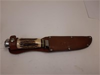 Rica German knife in leather sheath, stag handle