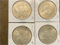 4 Silver Dollars - 1921 Morgan; 1922, 1922 & 1923