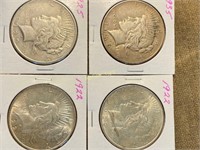 4 Peace Silver Dollars - 1922, 1922, 1925 & 1935