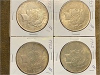 4 Peace Silver Dollars - 1922, 1922, 1922 & 1923