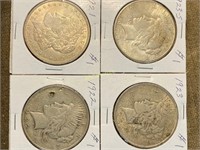 4 Silver Dollars - 1921 Morgan, 1922, 1923 &