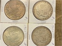 4 Silver Dollars - 1921 Morgan, 1921-S Morgan,