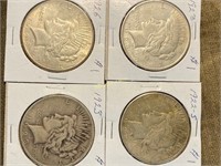 4 Peace Silver Dollars - 1922, 1923, 1923 & 1926