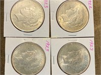4 Peace Silver Dollars - 1922, 1923, 1923 & 1923