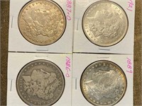 4 Morgan Silver Dollars - 1886-0; 1887-O; 1889 &