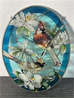 BEAUTIFUL BIRDS AND FLOWERS STAINED GLASS WINDOW