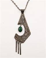 Signed JH Navajo  Malachite Necklace And Pendant