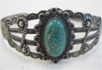 Navajo Coin Silver & Turquoise Bracelet