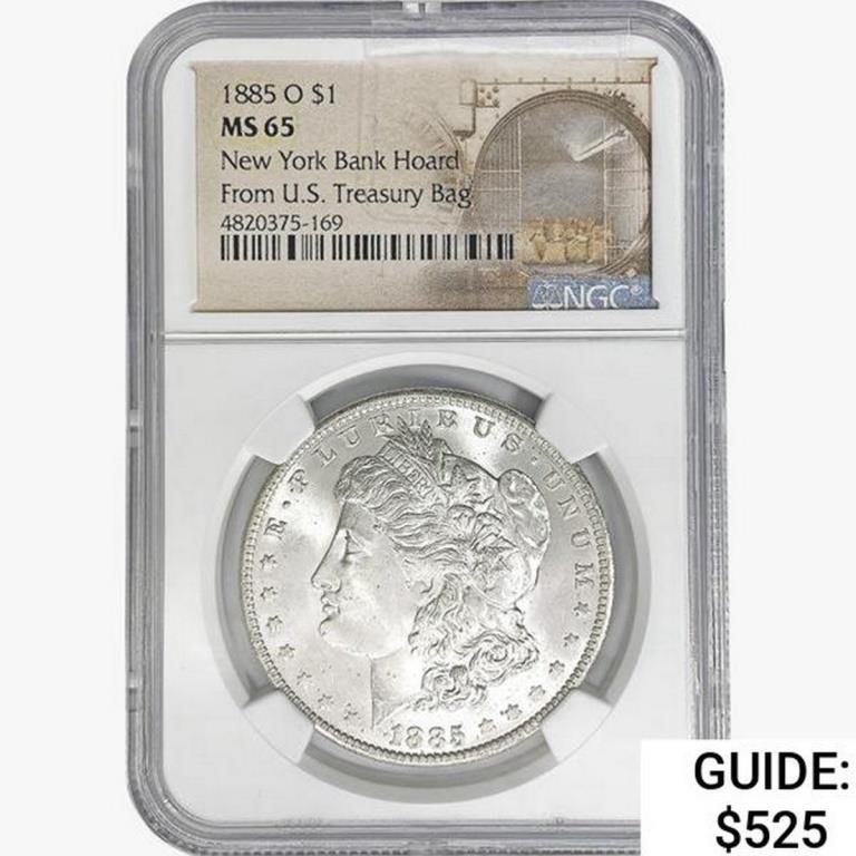 1885-O Morgan Silver Dollar NGC MS65 N.Y. Bank