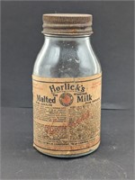 Pint size Horlick's Malted Paper Label Milk Jar