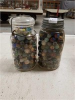2 Fruit Jars Filled with Fresh Marbles
