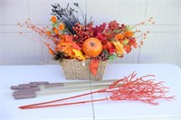 Artificial Fall Floral & Fruit in Woven Basket