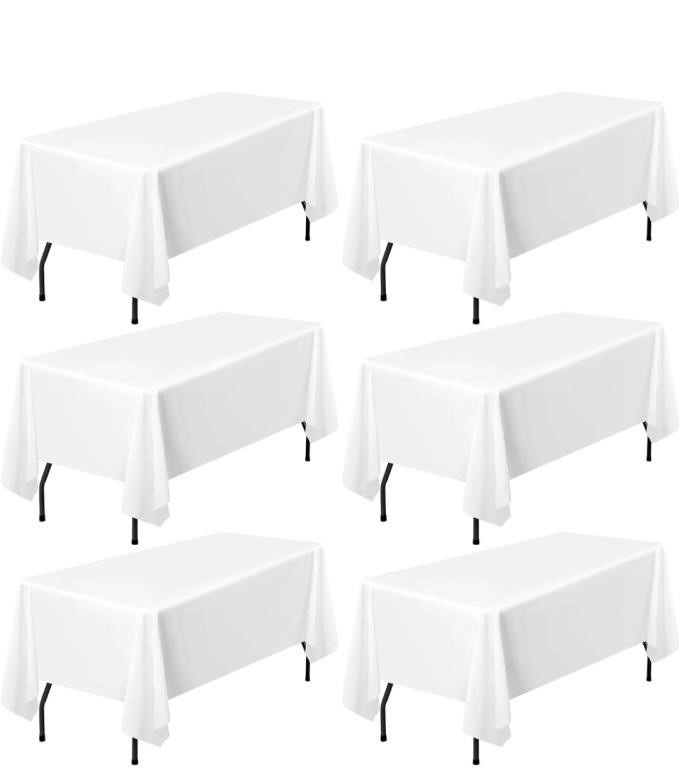 4 Pack White Polyester Tablecloths, 60 x 102 Inch