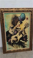Signed Mid Century Clown Painting Guitar W15D