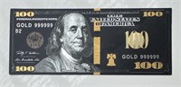 Black & Gold 24k Gold Foil $100 Novelty Bill
