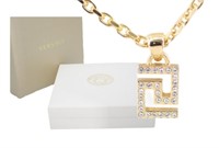 Versace Gold Tone Rhinestone Chain Necklace