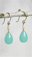 14k SOLID YELLOW GOLD EARRINGS AQUAMARINE STONE