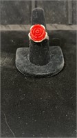 Size 9.25 sterling silver red rose ring