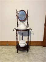 Modern Mahogany Wash Stand w/ Pitcher and Bowl