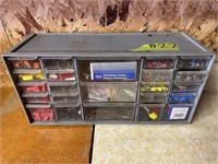 Parts bin w/ electrical supplies, nuts, bolts, etc