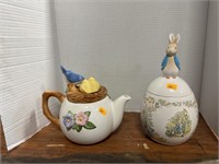 Bunny Jar and Bird Teapot