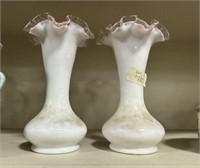 Pair of White Fenton Glass Vases