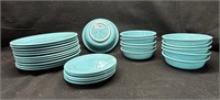 TURQ COLORED PLATES AND BOWLS