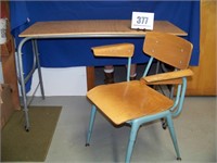 Wood and Metal School Chair, Table