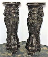 Pair of Painted Plaster Lion Pedestals