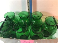 7 green vases, 6 1/4" h