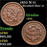 1853 N-11 Braided Hair 1c Grades vf+