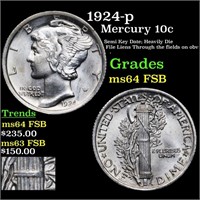 1924-d Mercury 10c Graded ms64 FSB