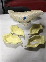 calif pottery, yellow an white dishes