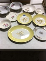 asst yellow wheat plates, china bowls an more