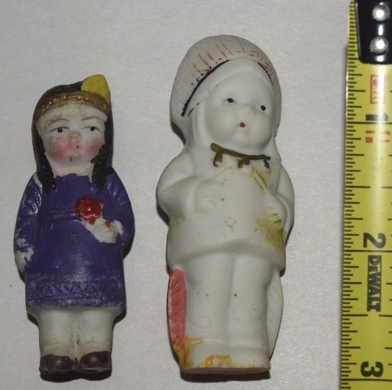 Vtg Japan Bisque Indian Chief & Wife Doll Pair