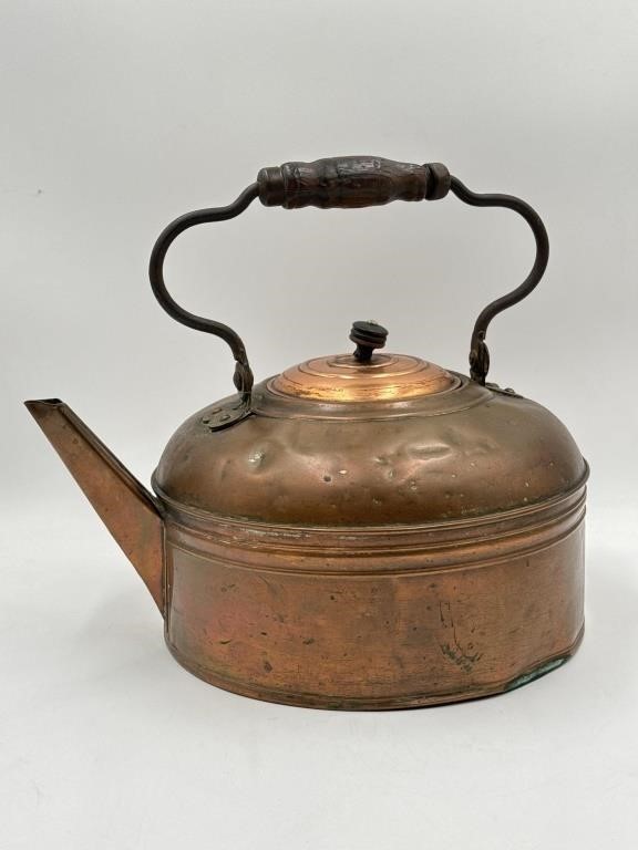 Antique Copper Tea Kettle with Wood Handle