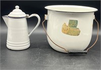 VTG ENAMEL COFFEE POT & POT