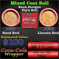 Mixed small cents 1c orig shotgun roll, 1927-p Lin