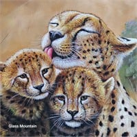 Vintage Mother Cheetah & Cubs 36x24 Giclee Print