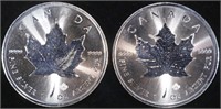 (2) 1 OZ .999 SILVER 2021 CANADIAN MAPLE ROUNDS