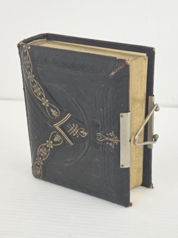 ANTIQUE LEATHER BOUND PHOTO ALBUM - 13 PHOTOS