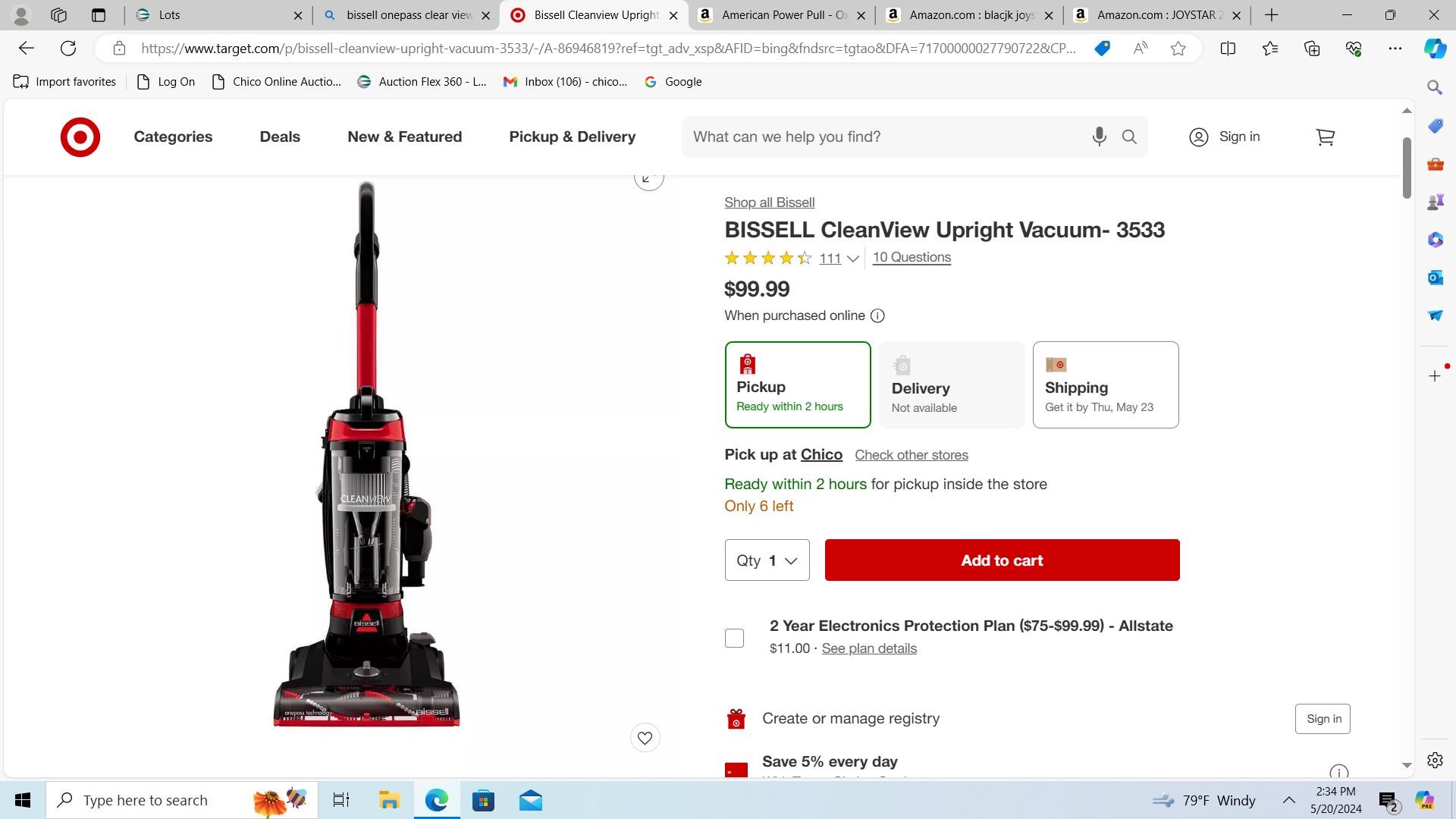 $99 - BISSELL CleanView Upright Vacuum- 3533