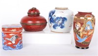 ASIAN  ASSORTED CONTAINERS & VASES - LOT OF 4