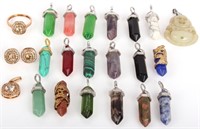 ASIAN CARVED COLORED STONE PENDANTS - LOT OF 21